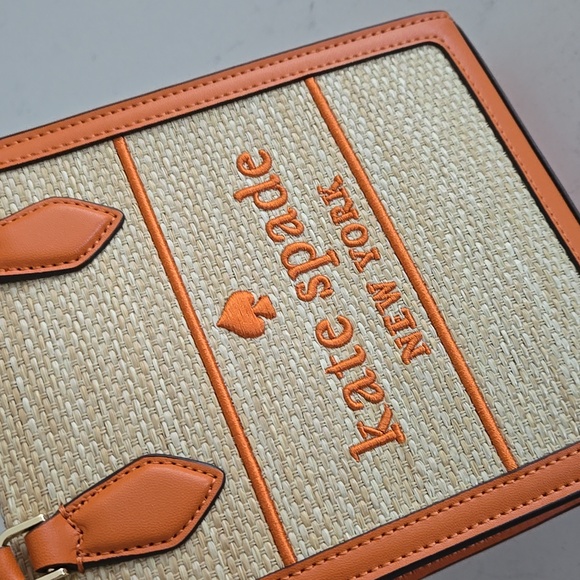 New W/ Tag Kate Spade Ellie Mini Straw Orange Mini Tote Bag Crossbody Top Handle - Picture 3 of 16